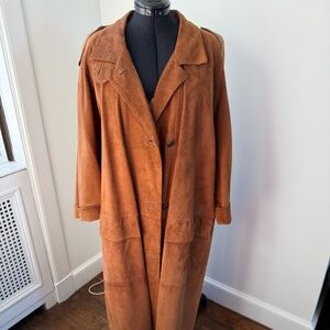 Vintage "Friitala" maxi suede coat in brown